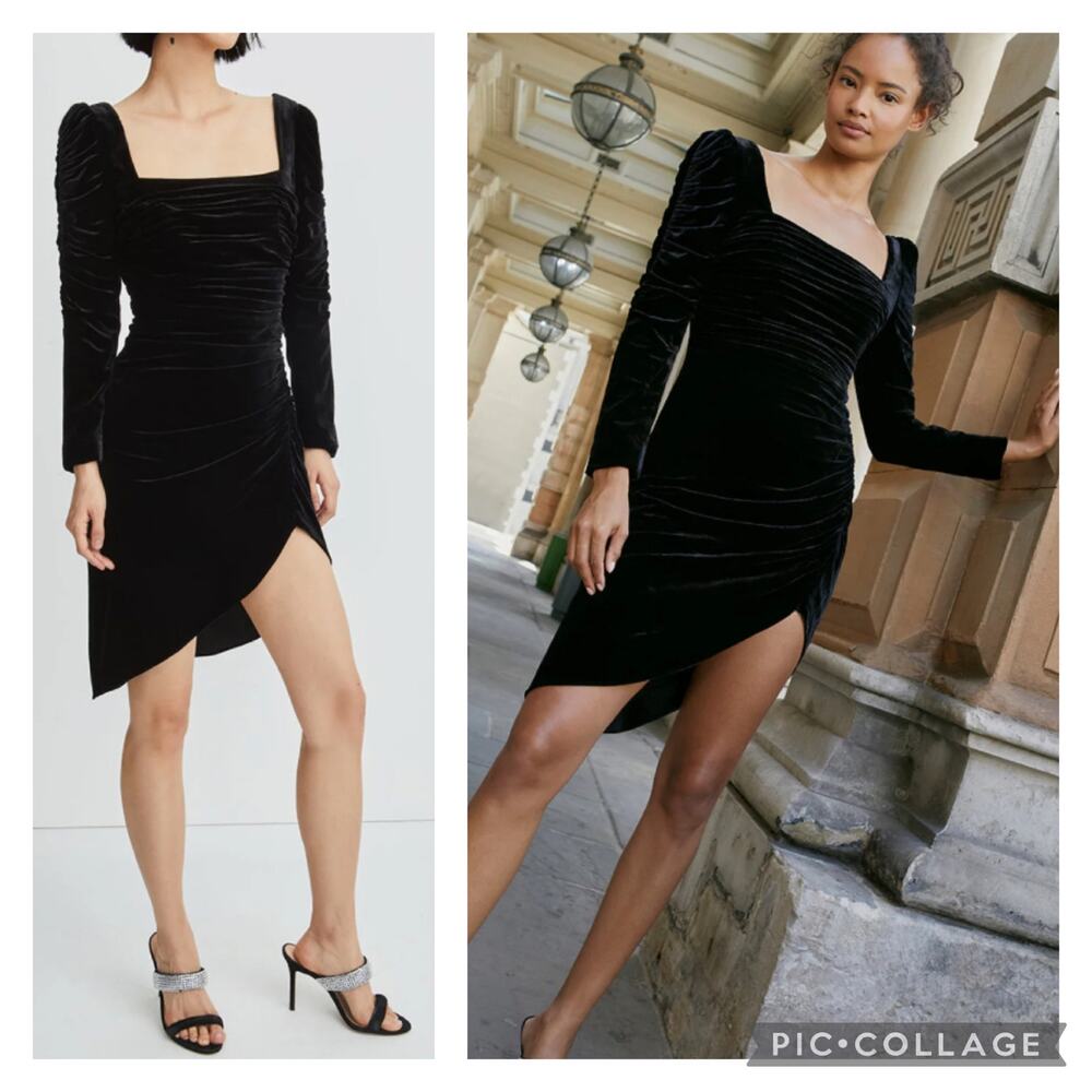 NWT Veronica Beard Toki Black Ruched Velvet Mini Dress Long Sleeve LBD sz 6